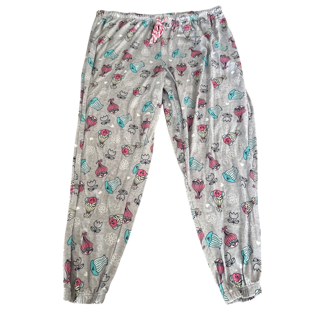 Dream Works Trolls World Tour Pajama Pants Women Size XL (6-18) Gray Pajamas Pjs